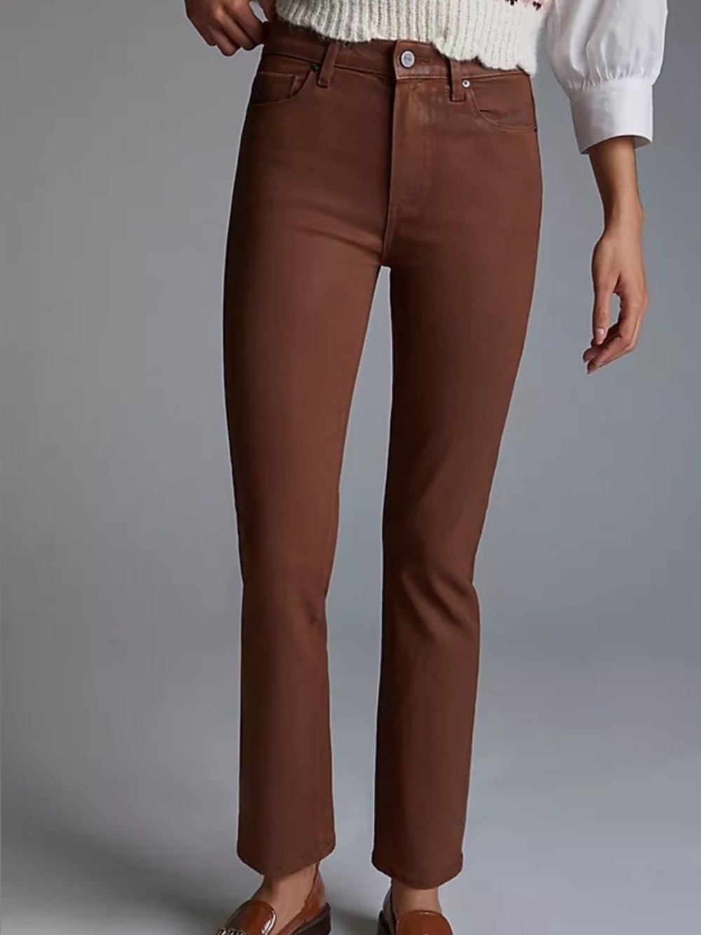 Paige Cindy light brown waxed shiny skinny straight pants jeans size 25 - Picture 1 of 6